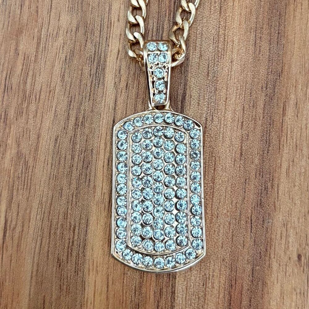 Crystal Dog Tag Pendant Necklace | 24” Length